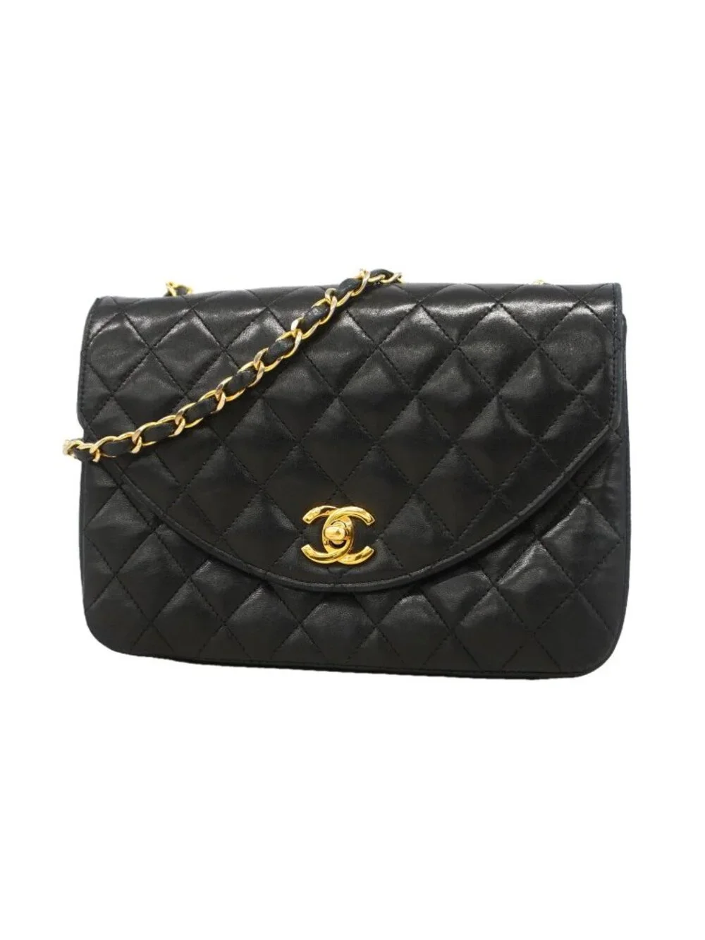 Chanel Shoulder Bag Quilted Lambskin Black Gold